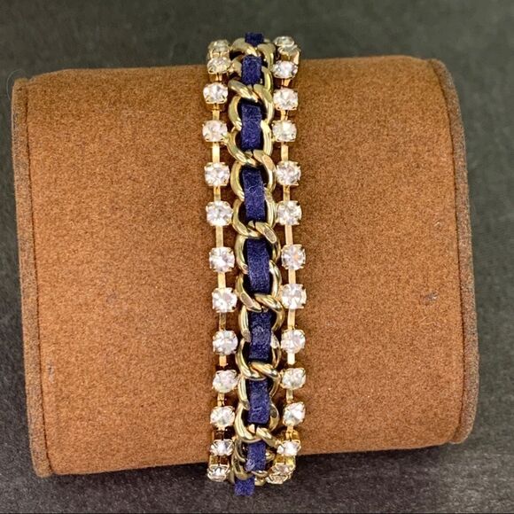 🛍3/$20 Navy blue rhinestone leather costume jewellery bracelet - Picture 6 of 6